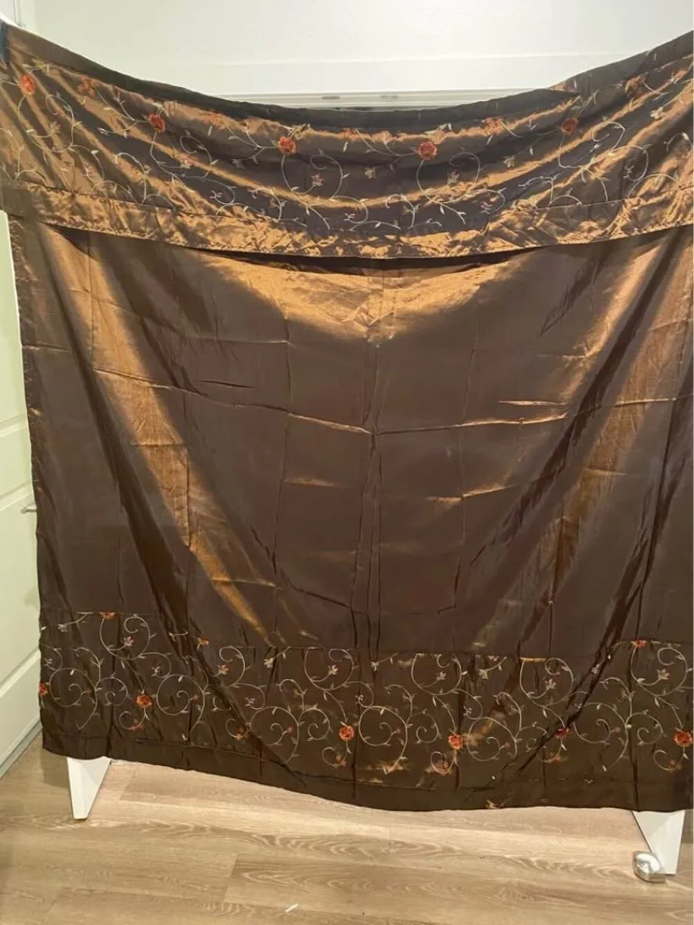 Chocolate Brown Floral Embroidered Shower Curtain – Whimsigoth Coquette Decor –